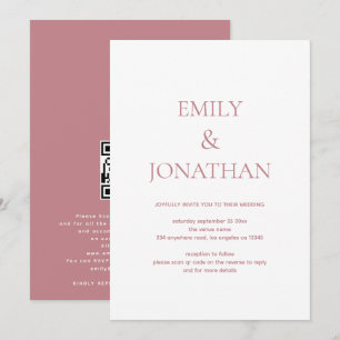 Simple Typography Dusty Rose QR code Wedding Invitation