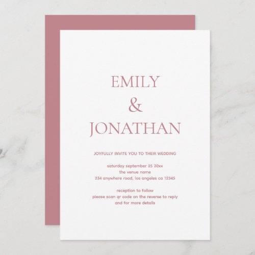 Simple Typography Dusty Rose QR code Wedding Invitation