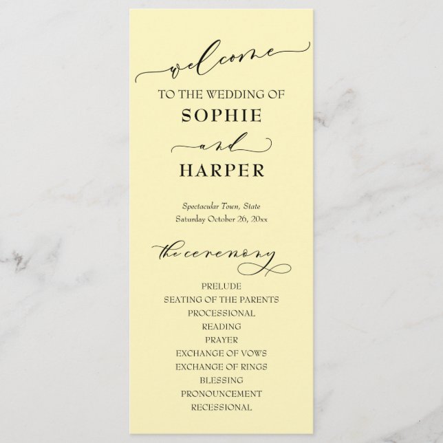 Simple Typography, Elegant Butter Yellow Program (Front)