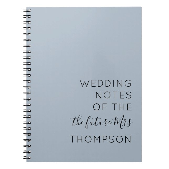 Simple Typography Future Mrs Dusty Blue Wedding Notebook (Front)