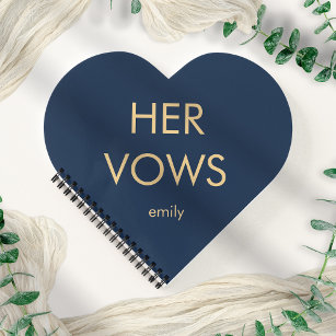Simple Typography Gold Navy Her Vows Heart Shape Notebook