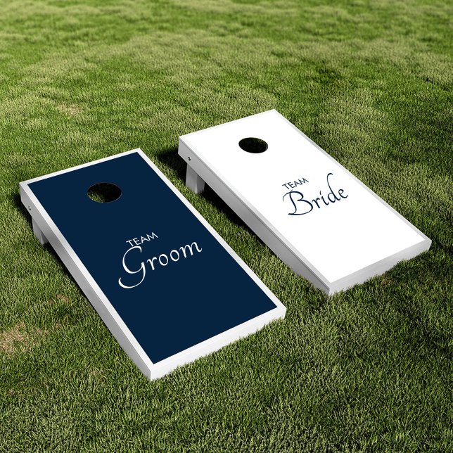 Simple Typography Groom & Bride Blue & White Cornhole Set (Creator Uploaded)