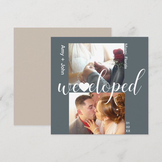 Simple Typography Heart Eloped Nuetral Photo Card (Front/Back)