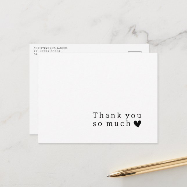 Simple Typography Heart Wedding Thank You Card (Front/Back In Situ)