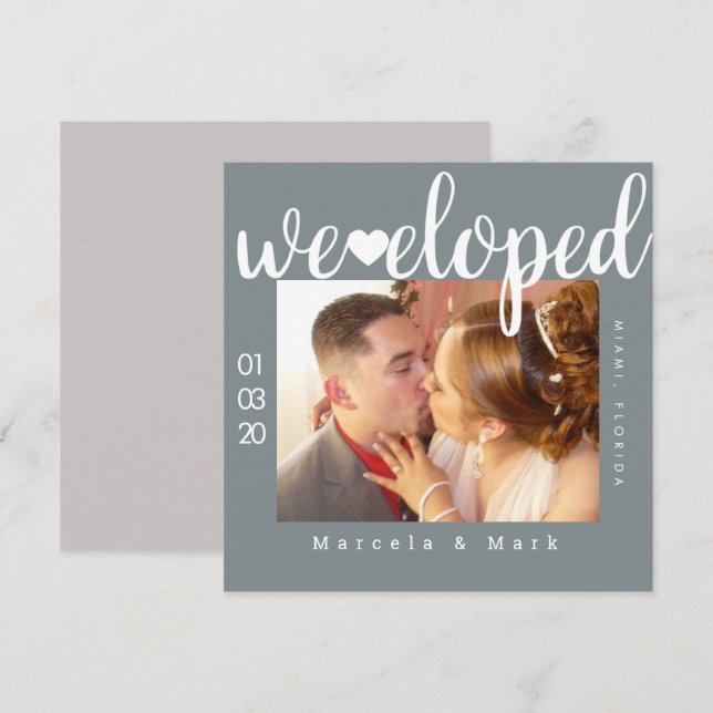 Simple Typography Hearts Elopement Photo Card (Front/Back)