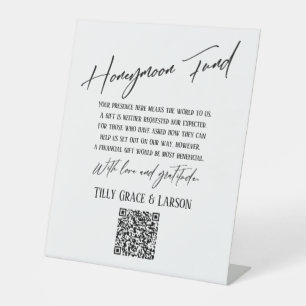 Simple Typography Honeymoon Fund QR Code White Pedestal Sign