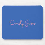 Simple Typography in Pink and Blue Personalized Mouse Pad<br><div class="desc">A cute modern simple design of your name in a fun typography style in millennial pink on a cobalt blue background.</div>
