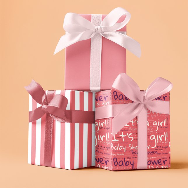 Simple Typography It's a Girl Baby Shower  Wrapping Paper Sheets (Creator Uploaded)