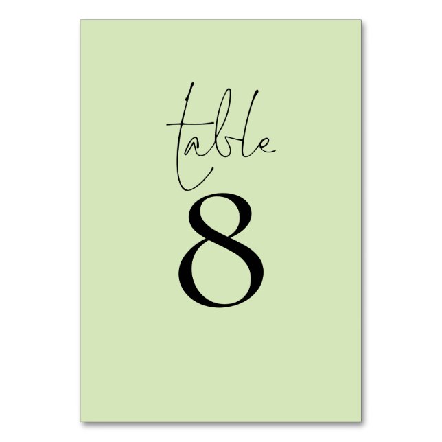 Simple Typography Lime Cream Script Wedding Table Number (Front)