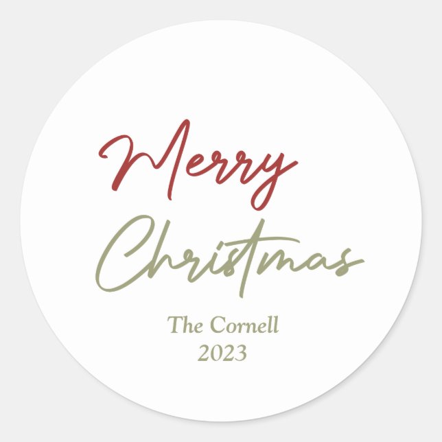Simple Typography Merry Christmas Classic Round Sticker (Front)