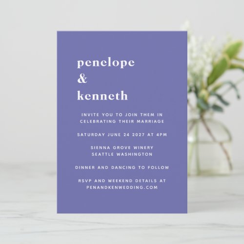 Simple Typography Minimalist Modern Purple Wedding Invitation