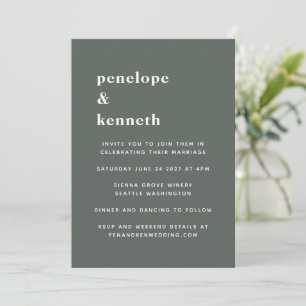 Simple Typography Minimalist Modern Sage Wedding Invitation