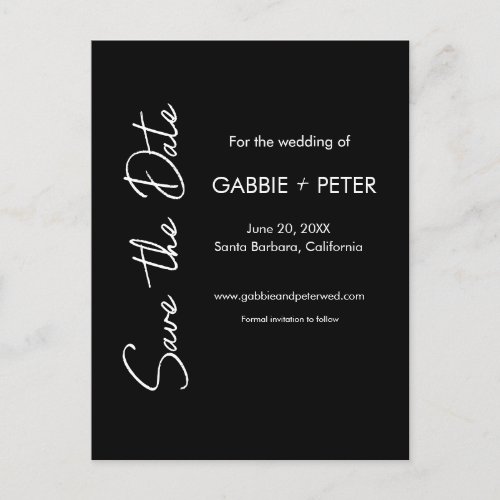 Simple Typography Modern Black White Save the Date Postcard