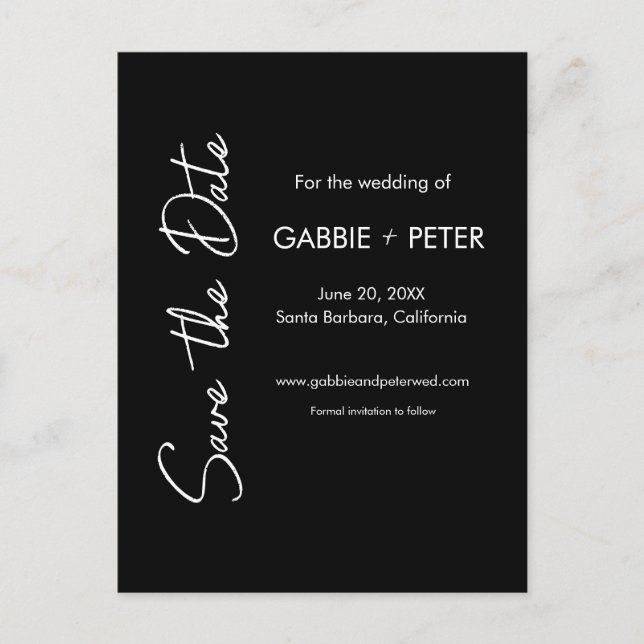 Simple Typography Modern Black White Save the Date Postcard (Front)