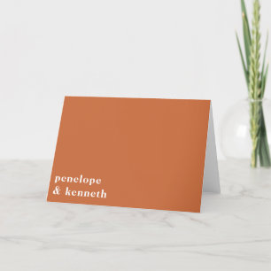 Simple Typography Modern Burnt Orange Wedding Name Letterpress Thank You Card