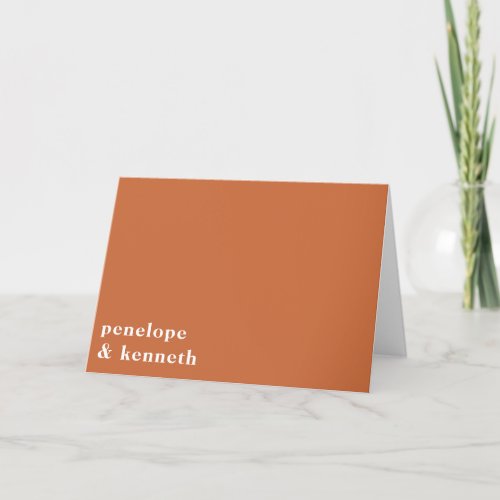 Simple Typography Modern Burnt Orange Wedding Name Thank You Card