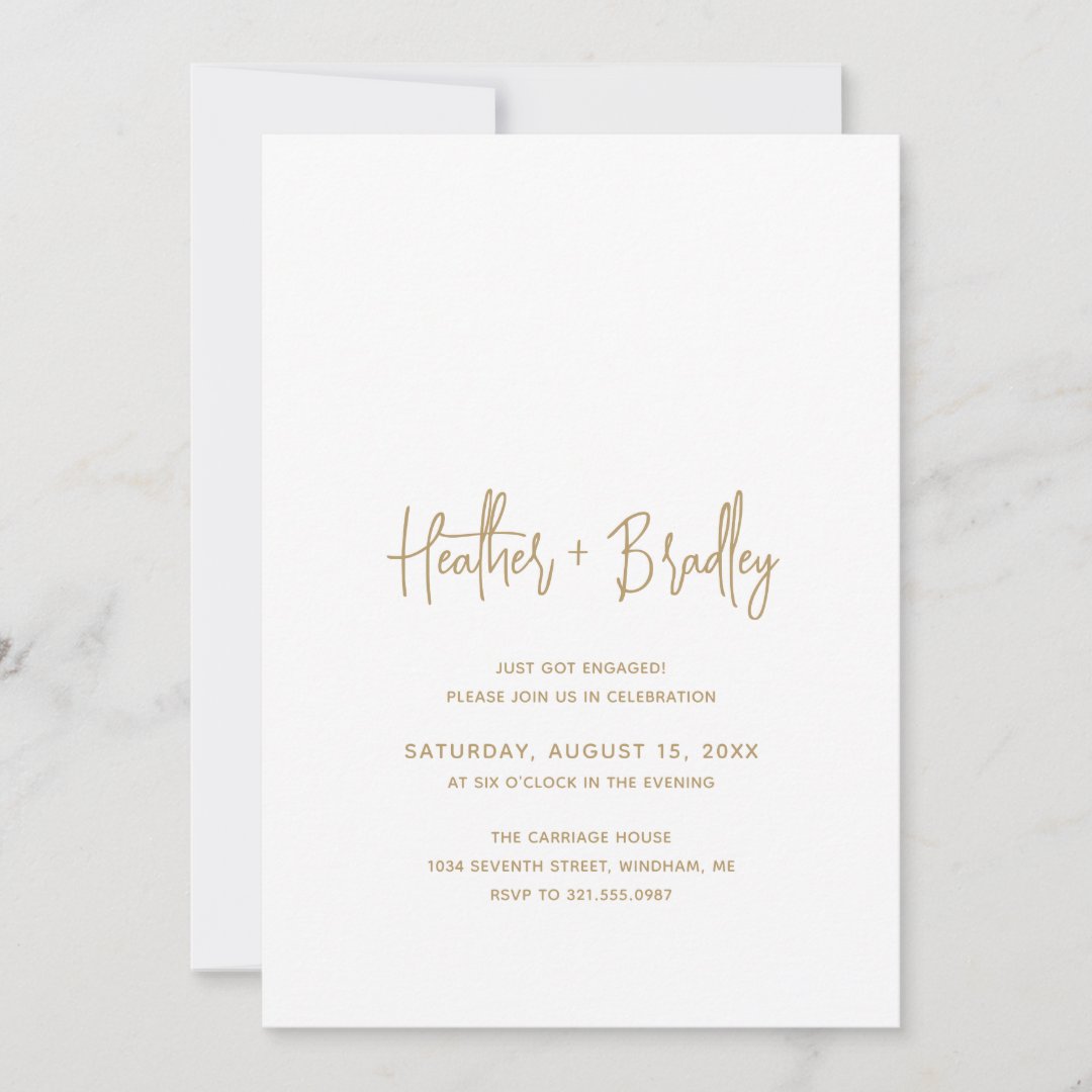 Simple Typography Modern Gold Engagement Party Invitation | Zazzle