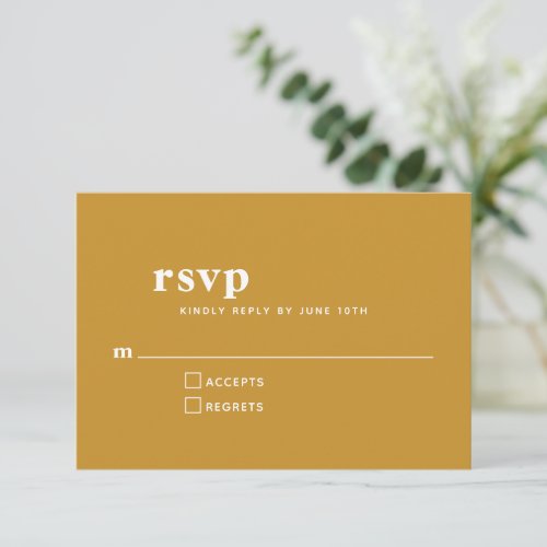 Simple Typography Modern Mustard Yellow Wedding   RSVP Card