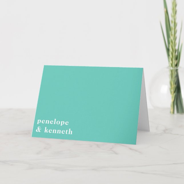 Simple Typography Modern Seafoam Mint Wedding Letterpress Thank You Card (Front)