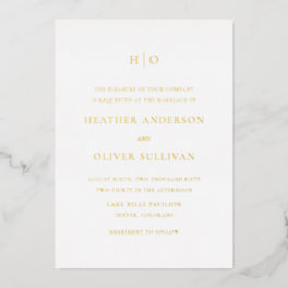 Simple Typography Monogram Minimalist Wedding Foil Invitation