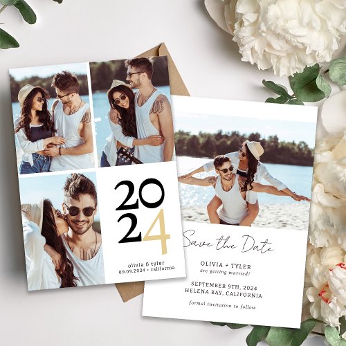 Simple Typography Multi Photo Wedding Save The Date