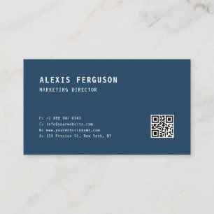 Simple Typography Navy Blue Minimalist QR Code Business Card
