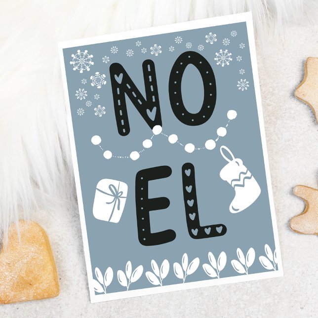 Simple Typography NOEL Dusty Blue Christmas Holiday Card (Creator Uploaded)