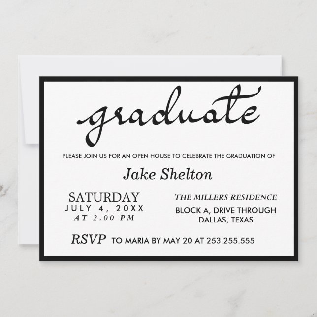 Simple Typography Open House Graduation Invitation (Front)
