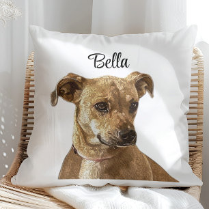 Simple Typography Personalized Custom Dog Image Throw Pillow