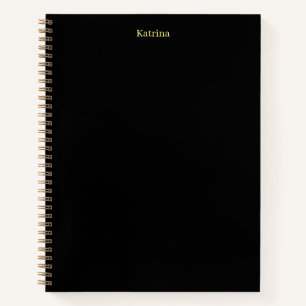 Simple Typography Personalized Name Black Yellow Notebook