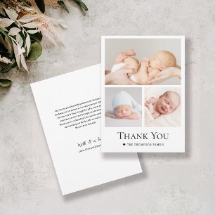 Simple Typography Photo Grid Baby Boy Thank You Card