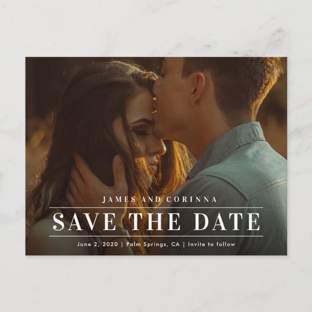 Simple Typography Photo Wedding Save The Date Announcement Postcard (Front)