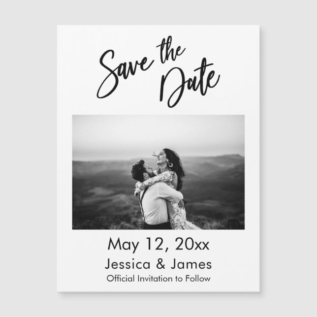 Simple Typography Pic Save the Date Magnetic Card (Front)