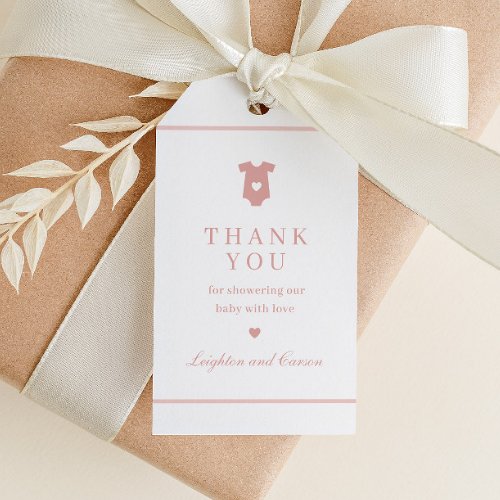 Simple Typography Pink Baby Shower Thank You Favor Gift Tags