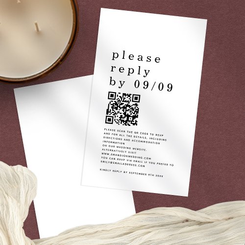 Simple Typography QR Code Black White Wedding RSVP Enclosure Card