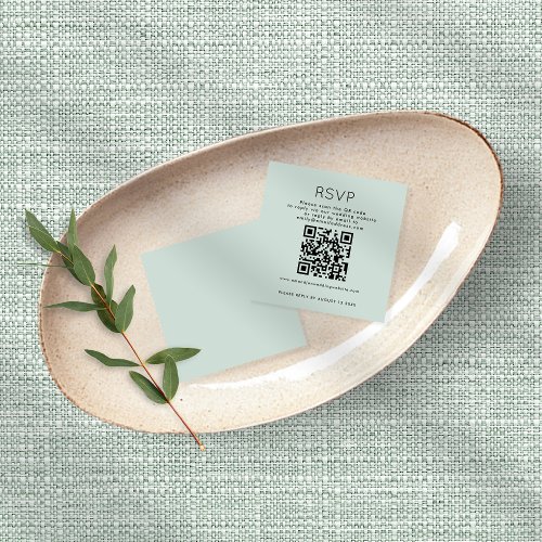 Simple Typography QR Code Mint Wedding RSVP  Enclosure Card