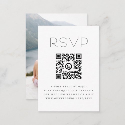 Simple Typography QR Code Photo Wedding RSVP Enclosure Card