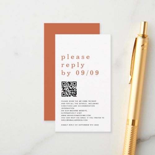 Simple Typography QR Code Terracotta Wedding RSVP Enclosure Card