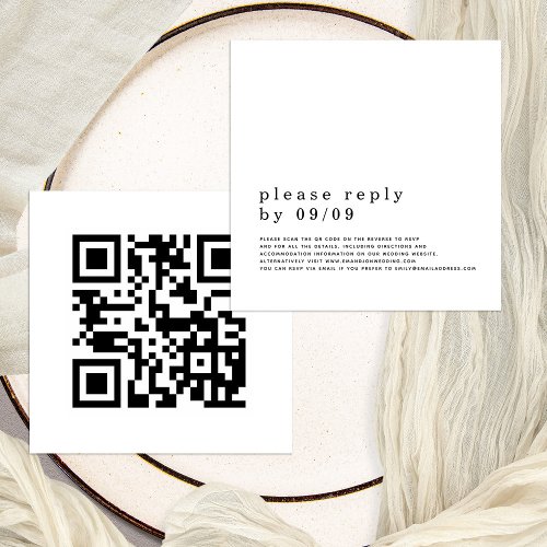 Simple Typography QR Code Wedding Black White RSVP Enclosure Card