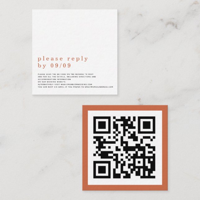 Simple Typography QR Code Wedding Terracotta RSVP  Enclosure Card (Front/Back)
