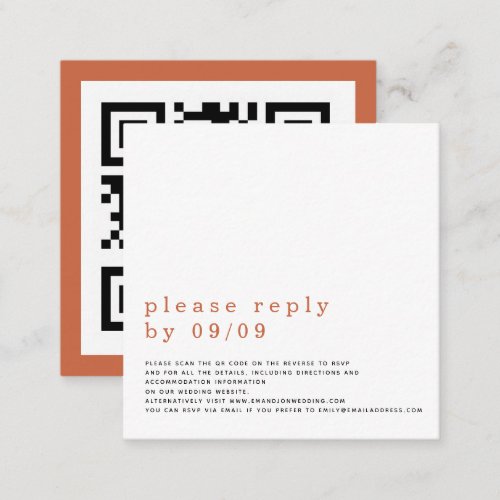 Simple Typography QR Code Wedding Terracotta RSVP  Enclosure Card