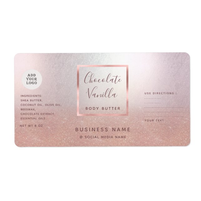 Simple typography rose gold cosmetics logo label (Front)