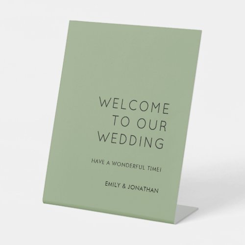 Simple Typography Sage Green Welcome to Wedding Pedestal Sign