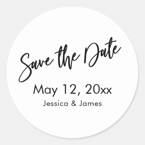 Simple Typography Save the Date Black  White Classic Round Sticker