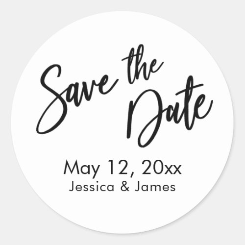 Simple Typography Save the Date Black  White Classic Round Sticker