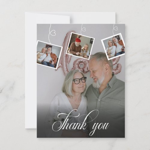 Simple Typography Script 4 Photo Collage Wedding Thank You Card