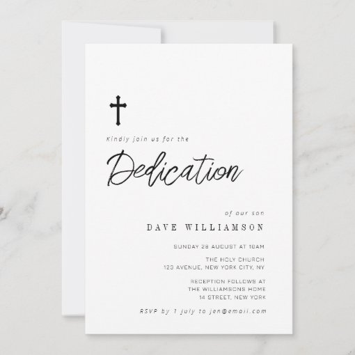 simple typography script baby dedication invitation | Zazzle