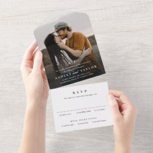 Simple Typography Script Monogram Photo Wedding All In One Invitation