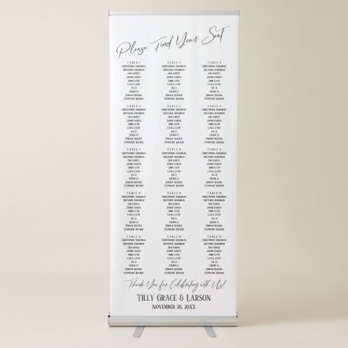 Simple Typography Seating Chart 150 Guests Retractable Banner
