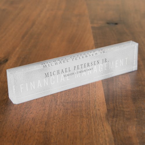 Simple typography silver metallic grey elegant desk name plate